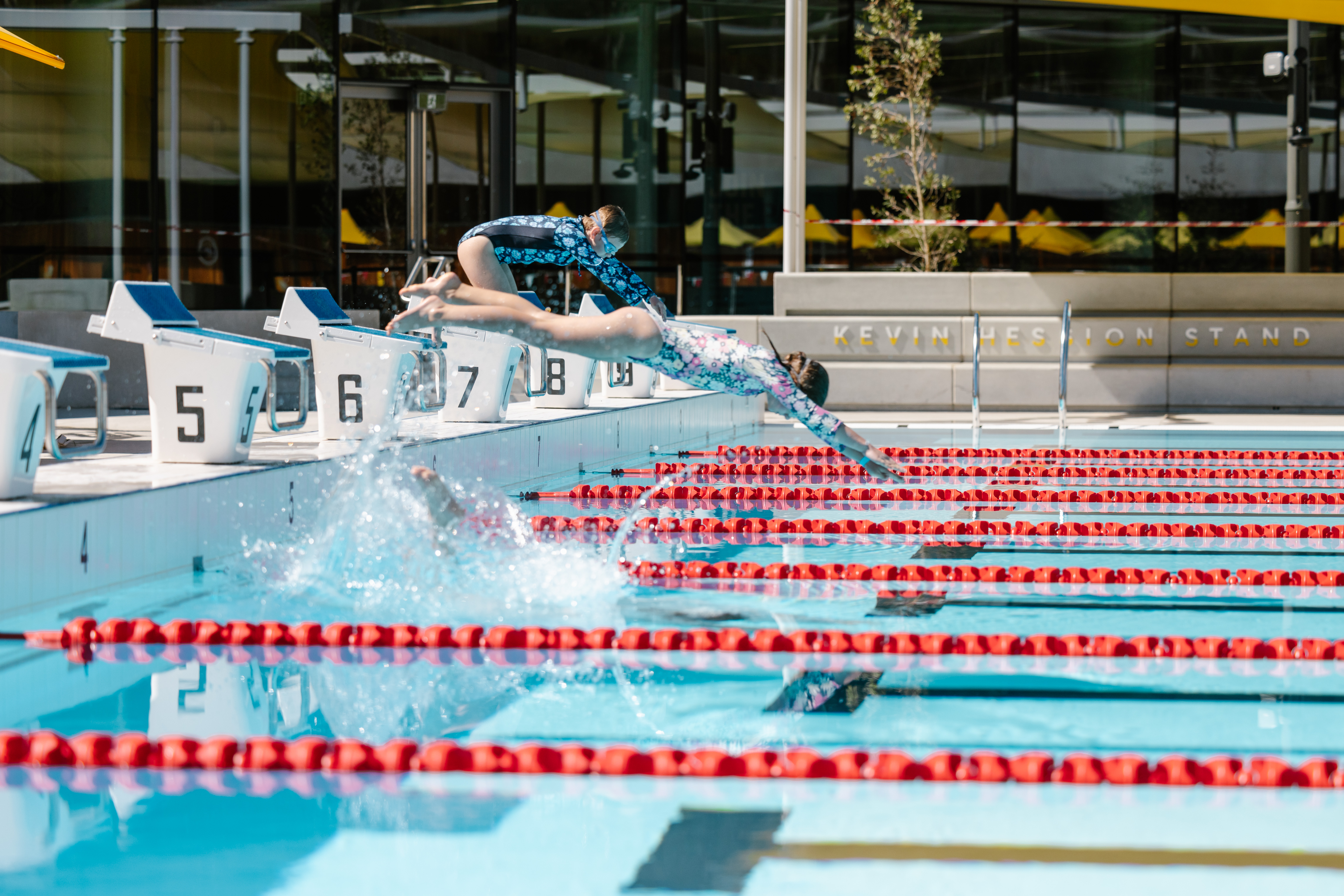 Diving into pool