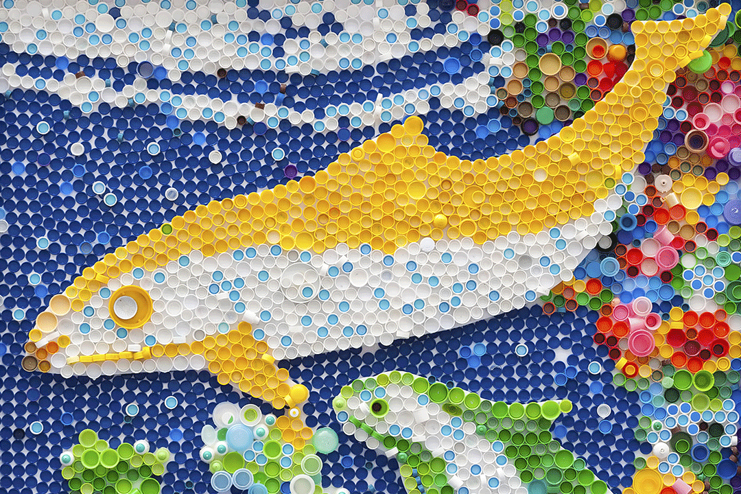 Waste art with bottle caps